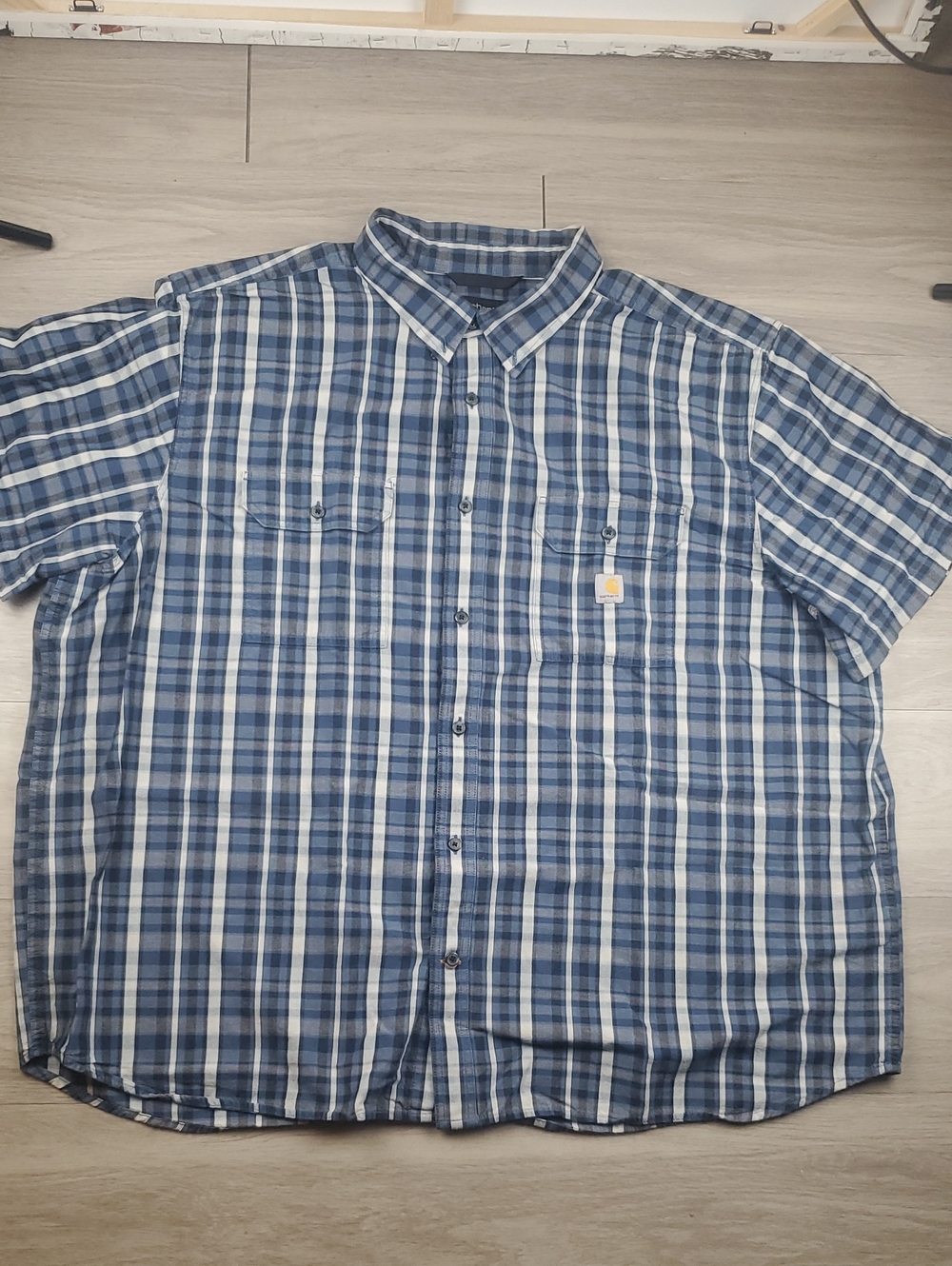 Carhartt 4XL Loose Fit Plaid Shirt Blue Navy Gray Short Sleeve